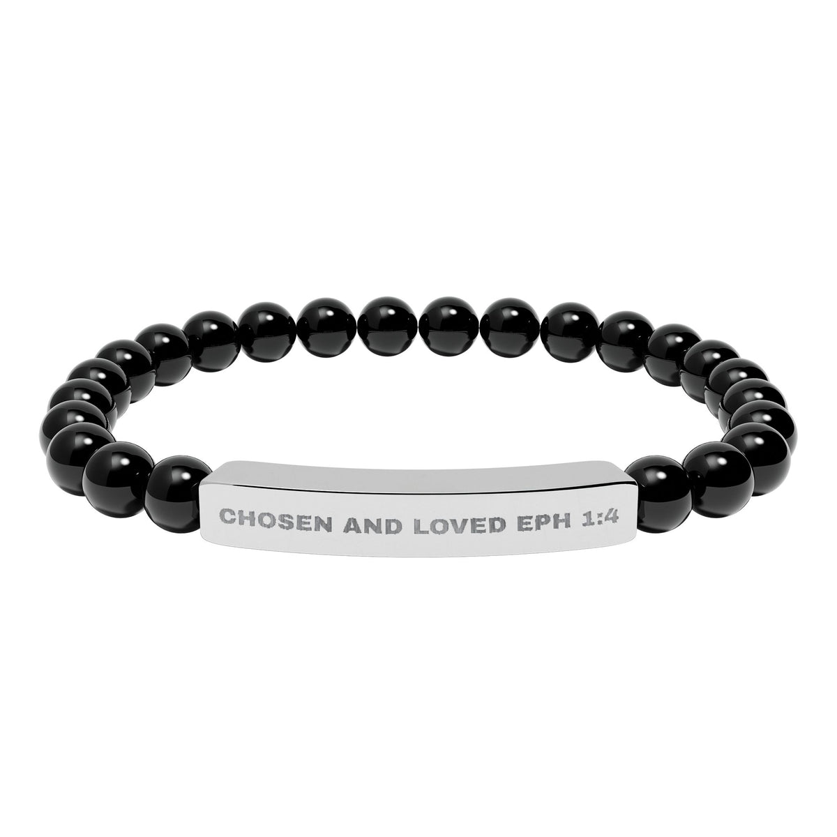 Chosen And LovedEngravable Natural Stone Stretch Bar Bracelet - Personalized Scripture/Message