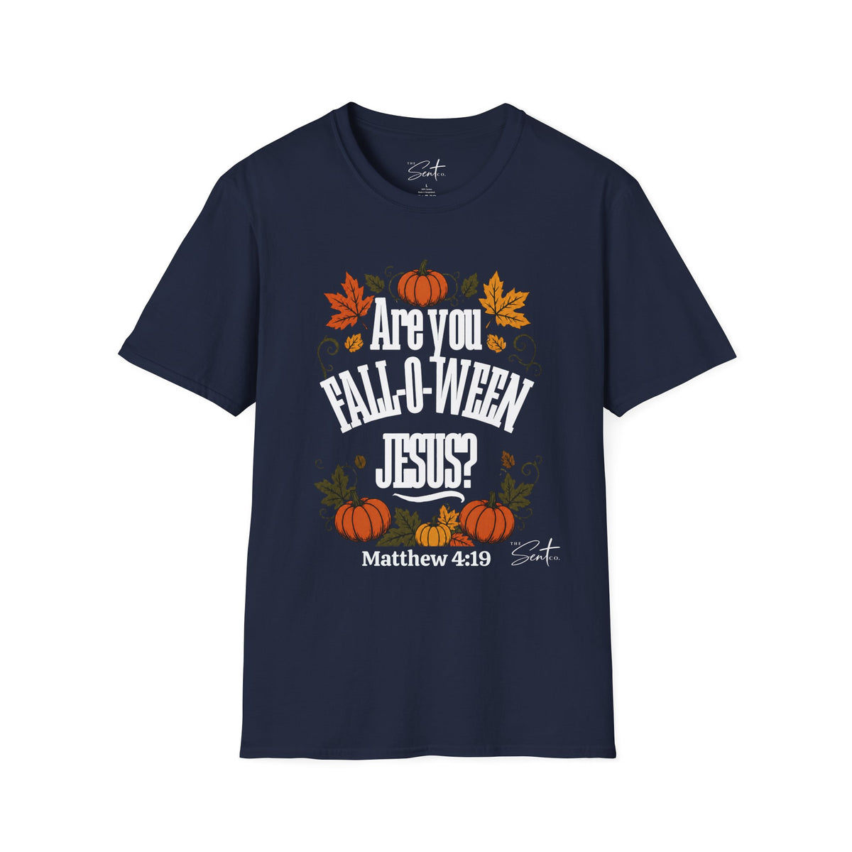 Christian Halloween T-Shirt – “Are You Fall-o-ween Jesus? Matthew 4:19” Autumn Pumpkin Tee