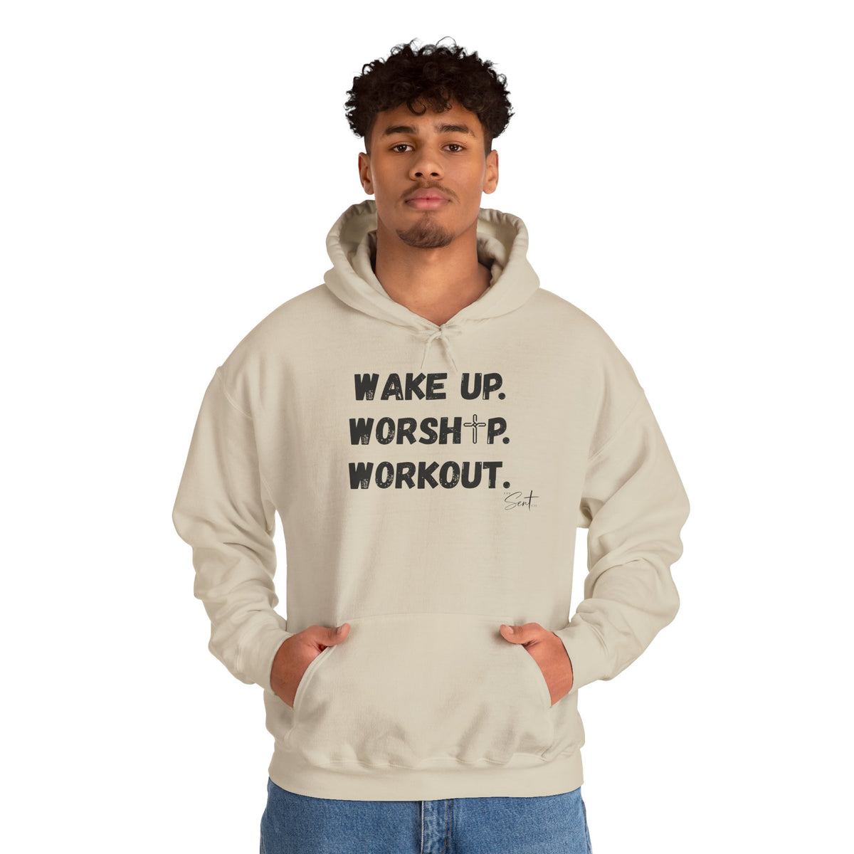 Wake Up. Worship. Workout. Hoodie — Faith & Fitness Motivational Pullover