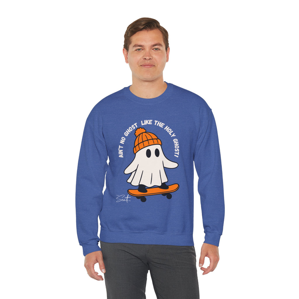 Ghost Skateboarder Sweatshirt — "Ain't No Ghost Like The Holy Ghost" Cozy Crewneck
