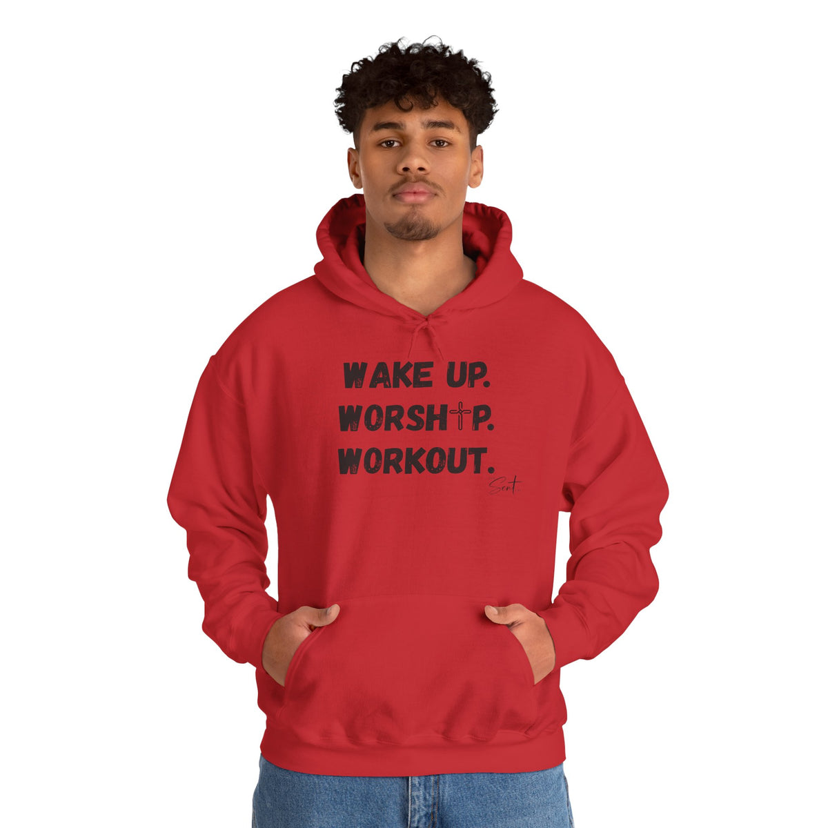 Wake Up. Worship. Workout. Hoodie — Faith & Fitness Motivational Pullover