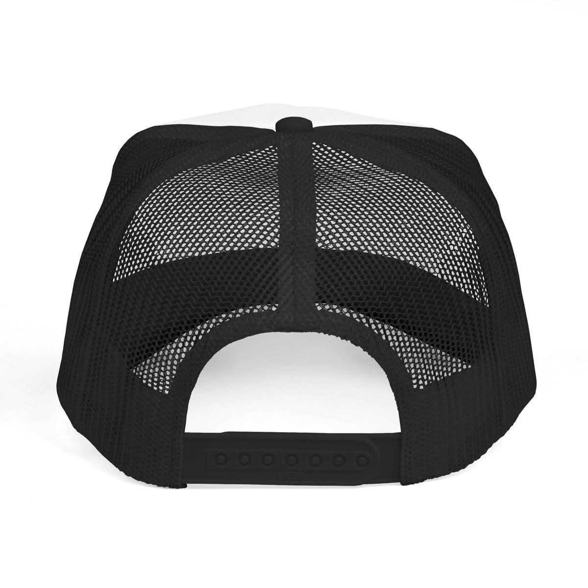 Pray Pink Patch Trucker Hat — Black Foam Mesh Cap with Stripes & Floral Blocks