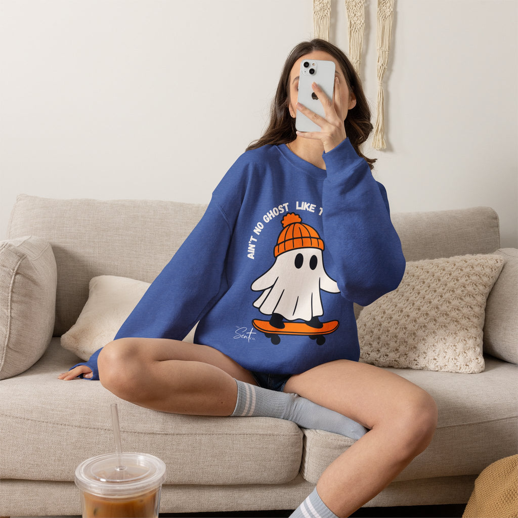 Ghost Skateboarder Sweatshirt — "Ain't No Ghost Like The Holy Ghost" Cozy Crewneck