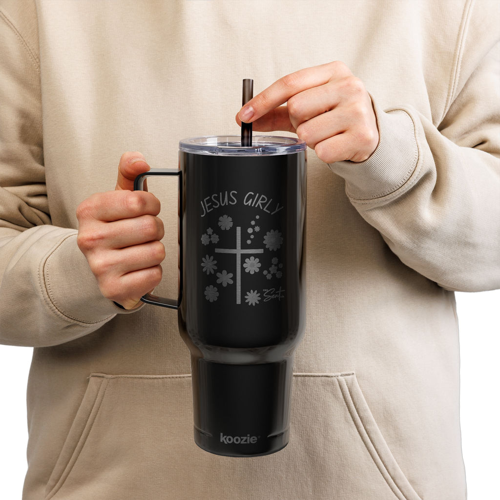 40oz Engraved Tumbler with Lid — “Jesus Girl” Floral Cross Stainless Travel Cup