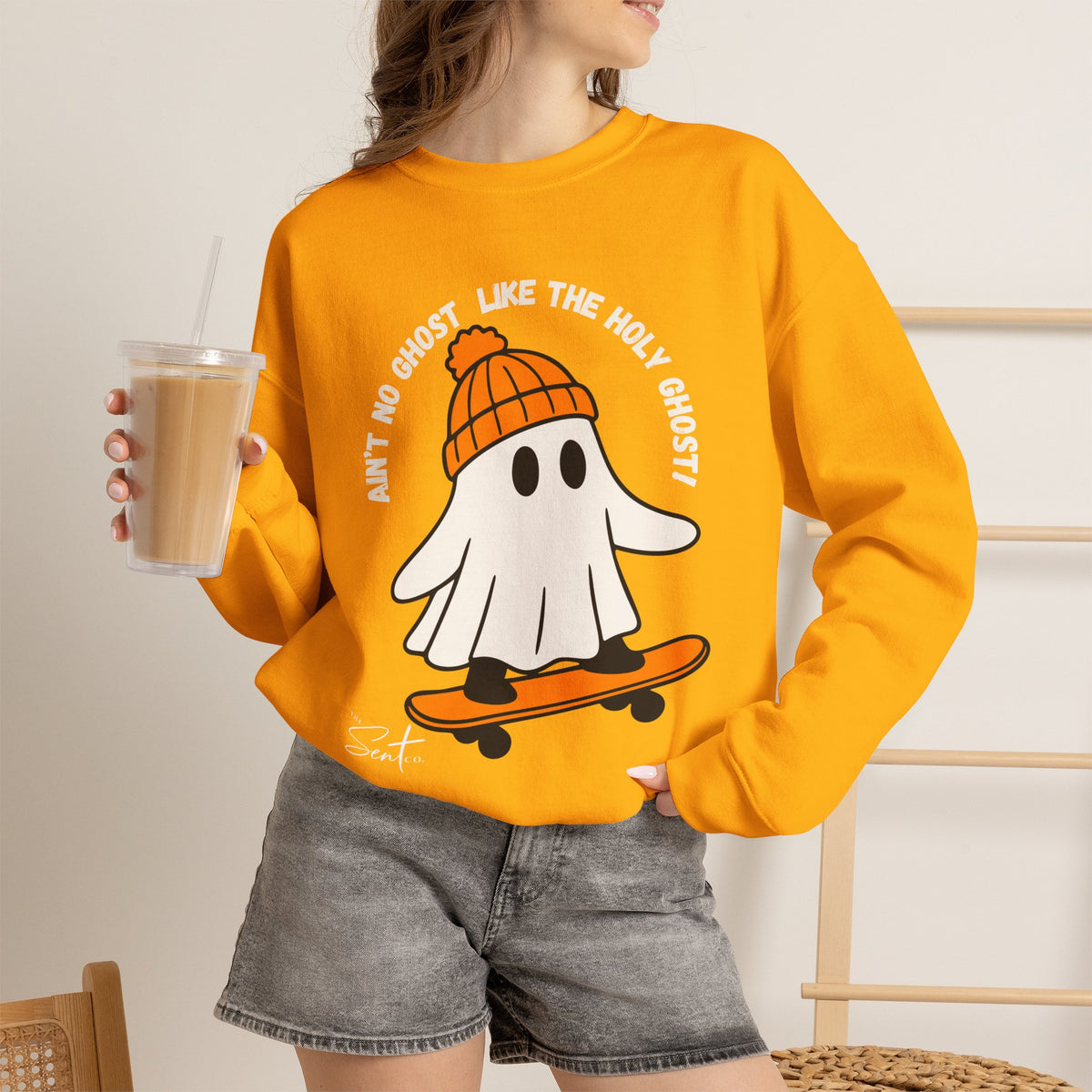 Ghost Skateboarder Sweatshirt — "Ain't No Ghost Like The Holy Ghost" Cozy Crewneck