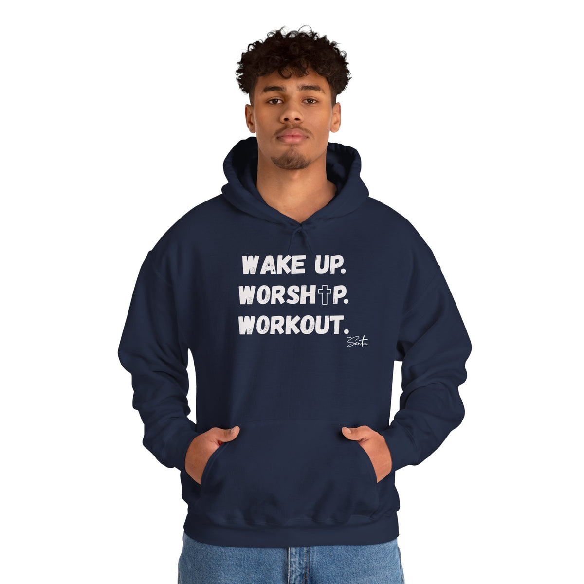 Wake Up. Worship. Workout. Hoodie — Faith & Fitness Motivational Pullover