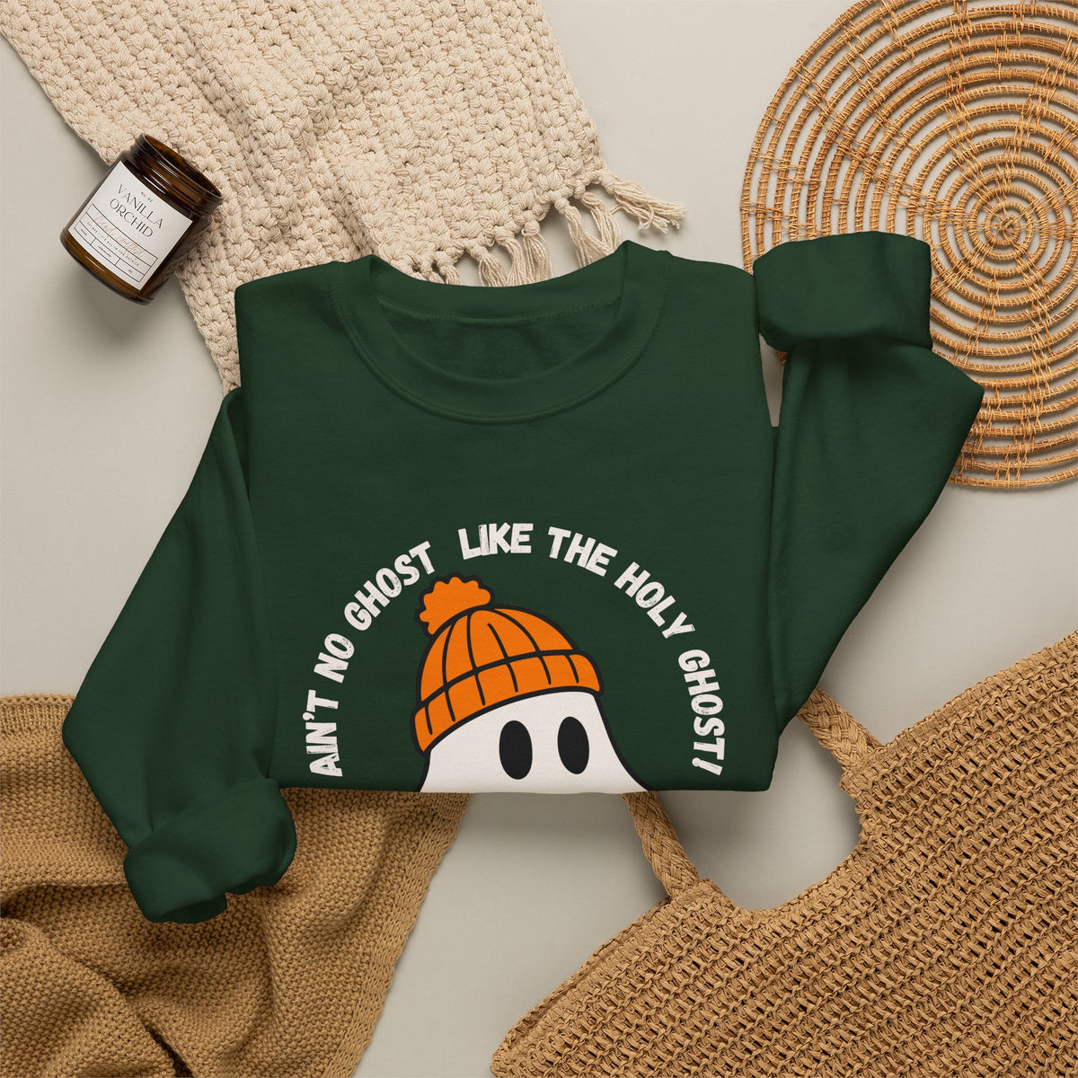 Ghost Skateboarder Sweatshirt — "Ain't No Ghost Like The Holy Ghost" Cozy Crewneck