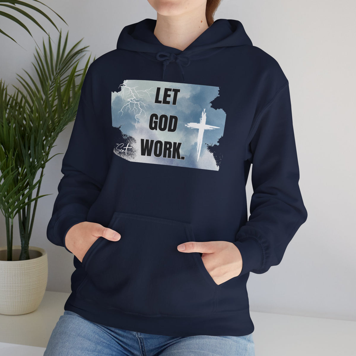 Let God Work. Hoodie — Faith Script Religious Pullover