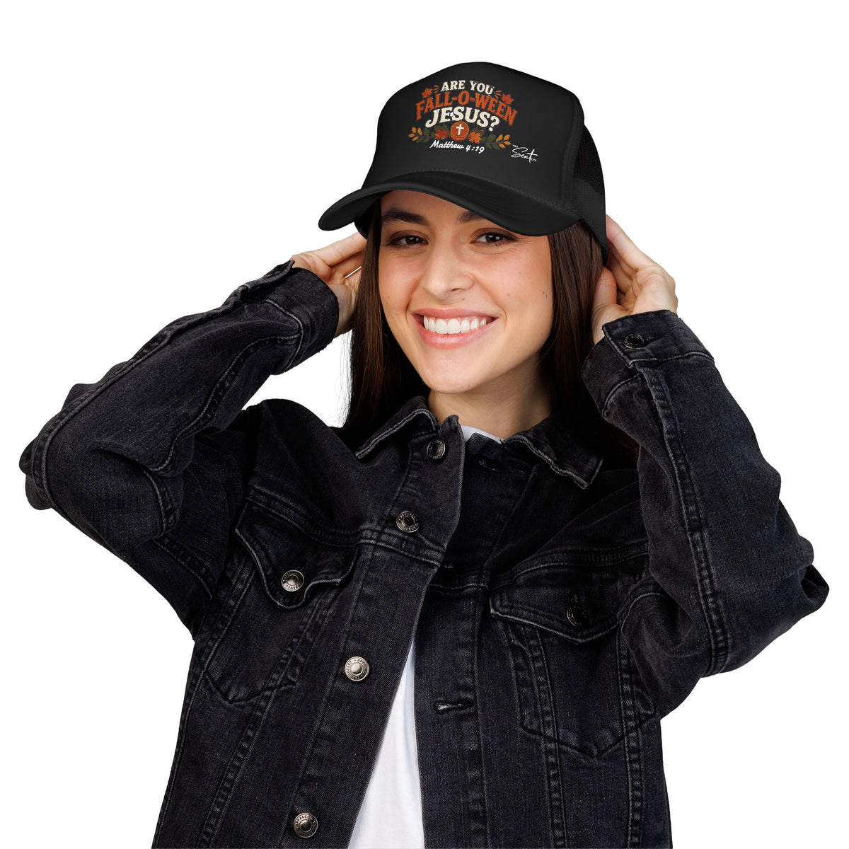 Are You Fall-O-Ween Jesus? Foam Trucker Hat – Christian Fall Pumpkin Scripture (Matthew 4:19)