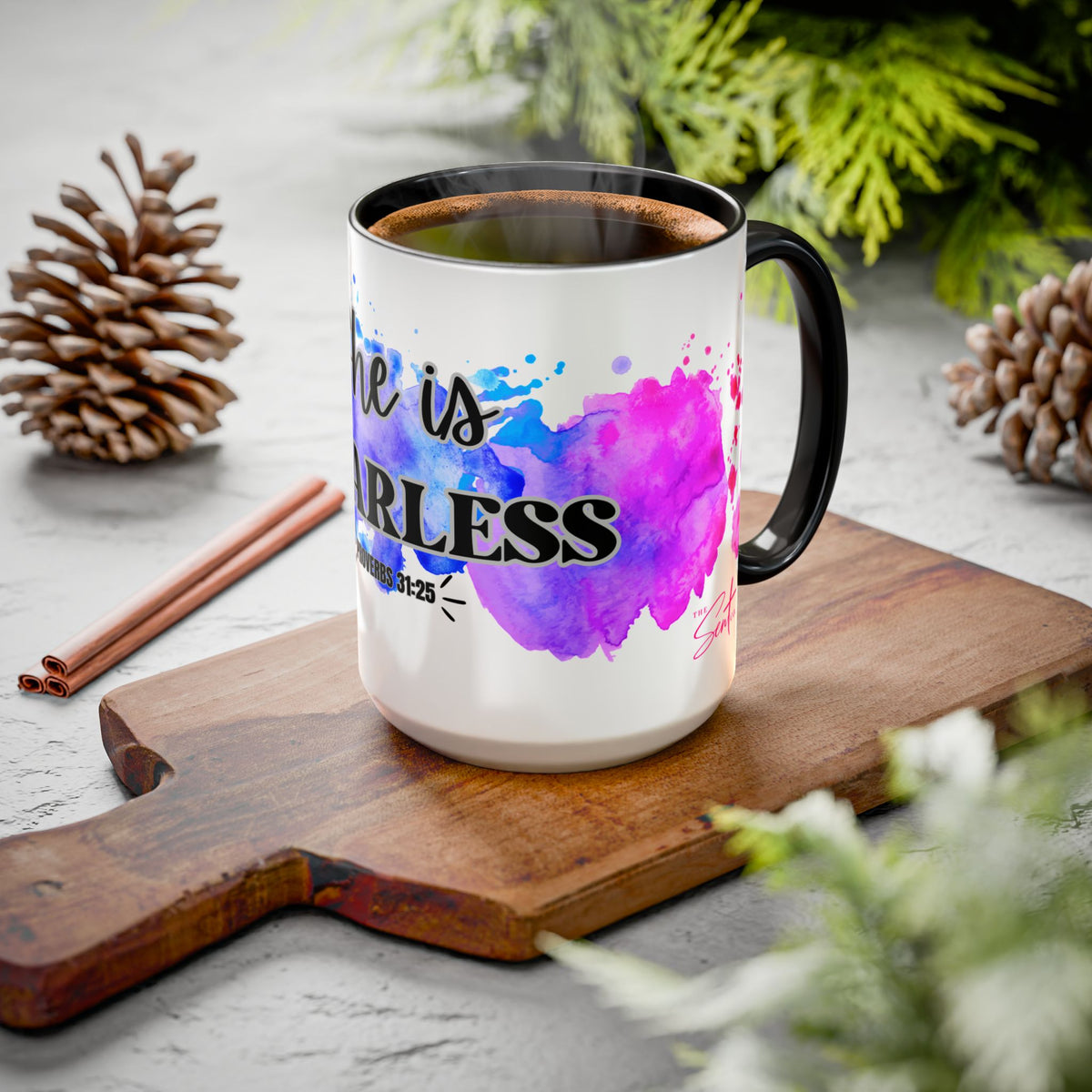 She Is Fearless Proverbs 31:25 Inspirational Christian Mug