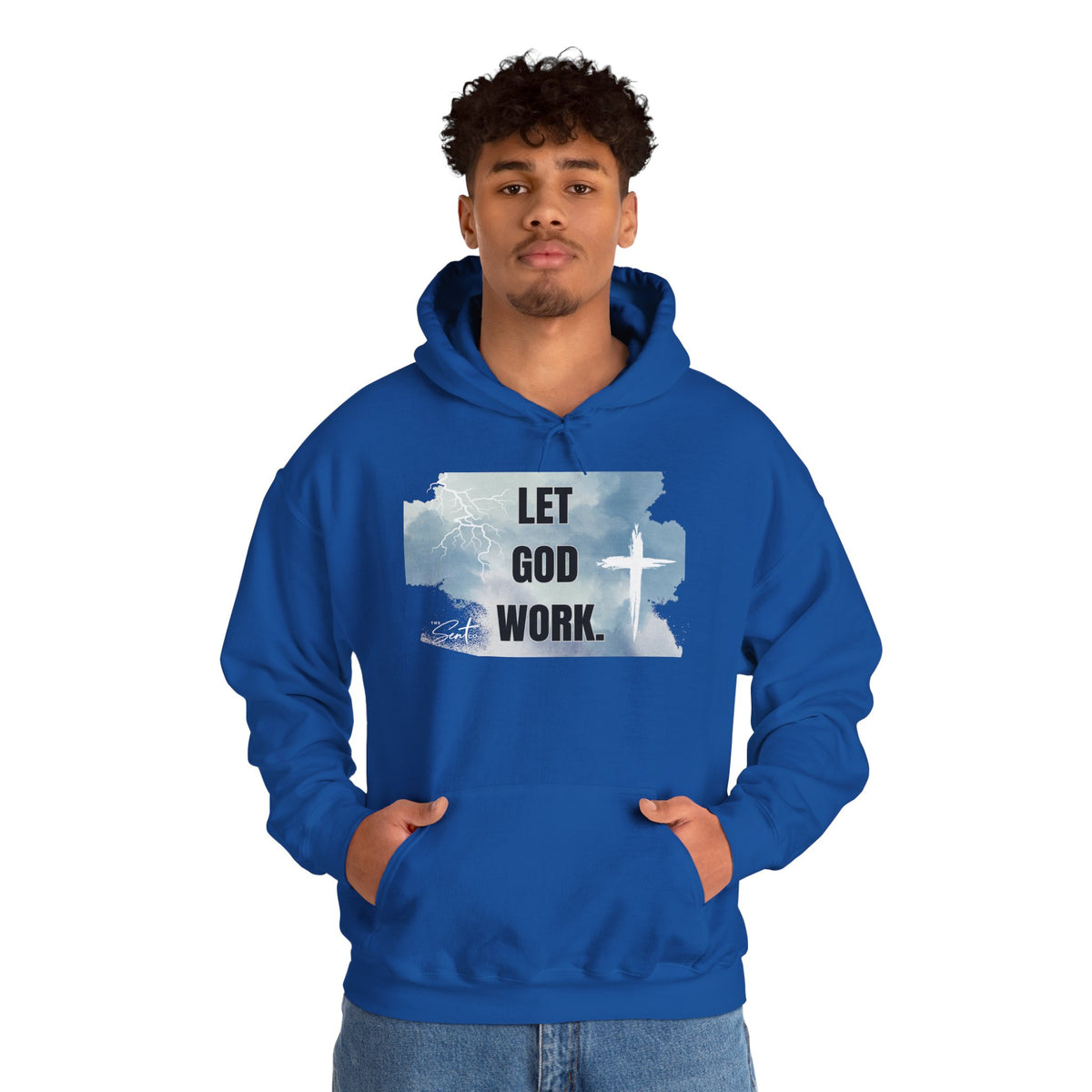 Let God Work. Hoodie — Faith Script Religious Pullover
