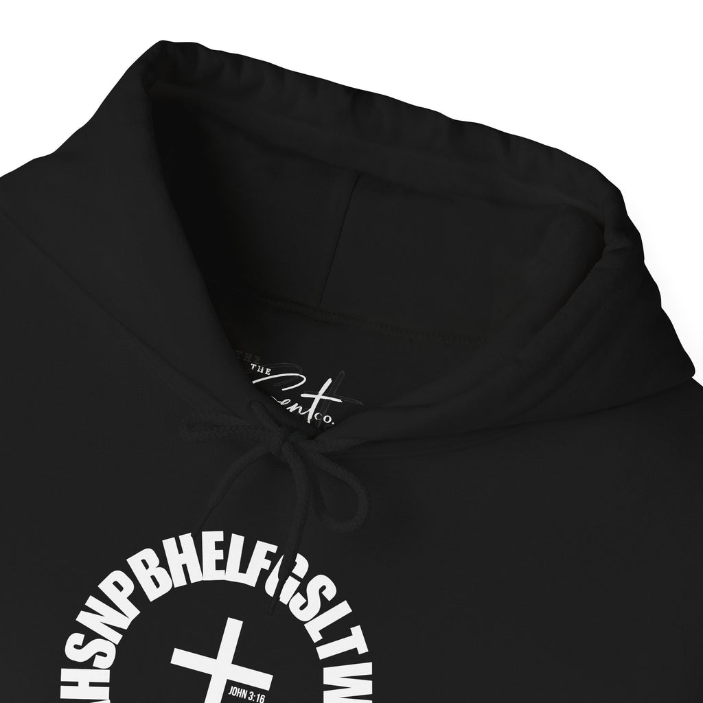 John 3:16 Cross Circle Hoodie — Faith Script Religious Pullover
