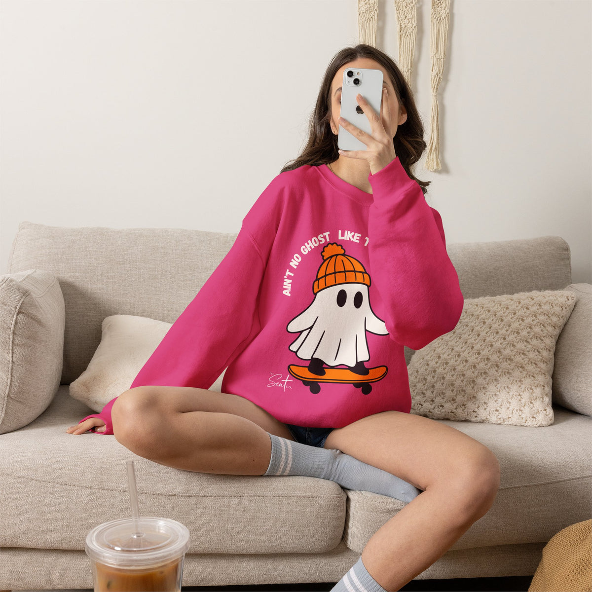 Ghost Skateboarder Sweatshirt — "Ain't No Ghost Like The Holy Ghost" Cozy Crewneck
