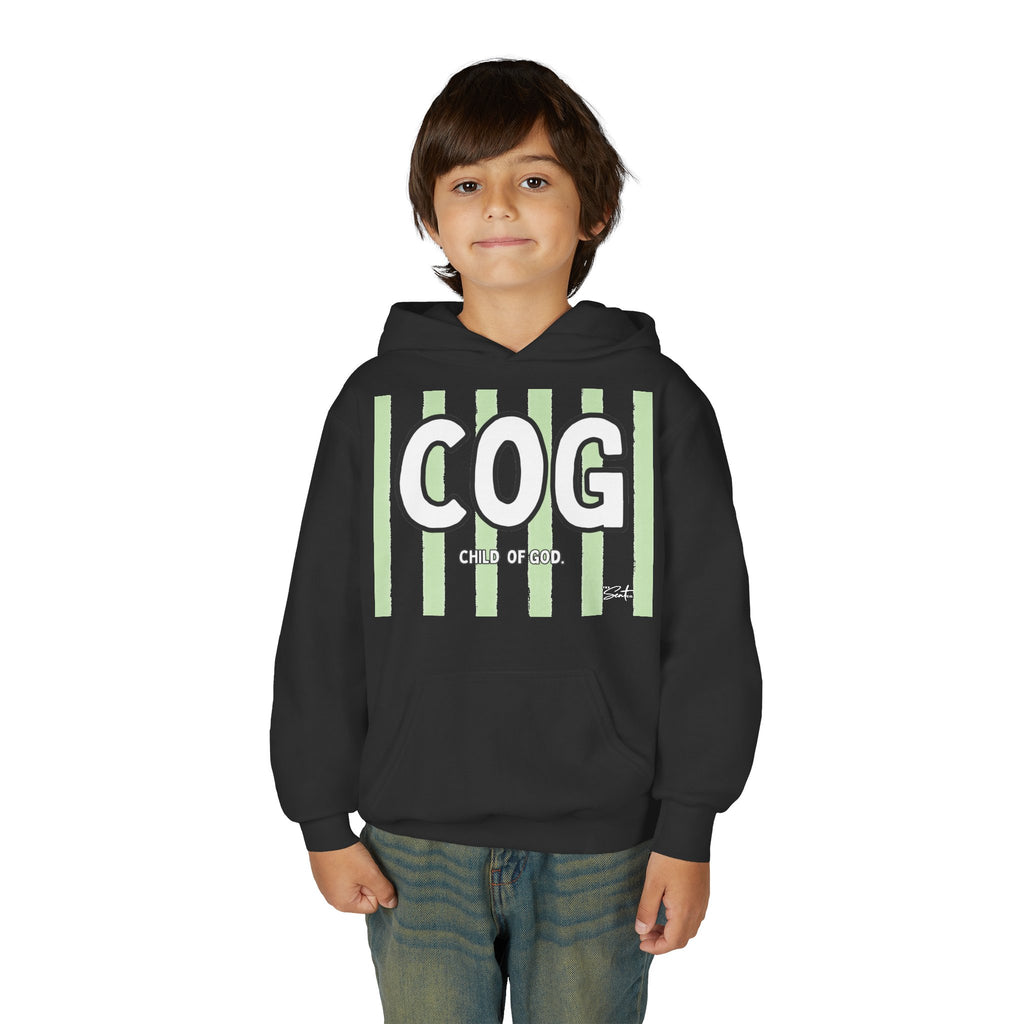 COG "Child of God" Youth Hoodie — Green Stripe Faith Sweatshirt