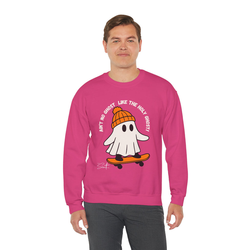 Ghost Skateboarder Sweatshirt — "Ain't No Ghost Like The Holy Ghost" Cozy Crewneck