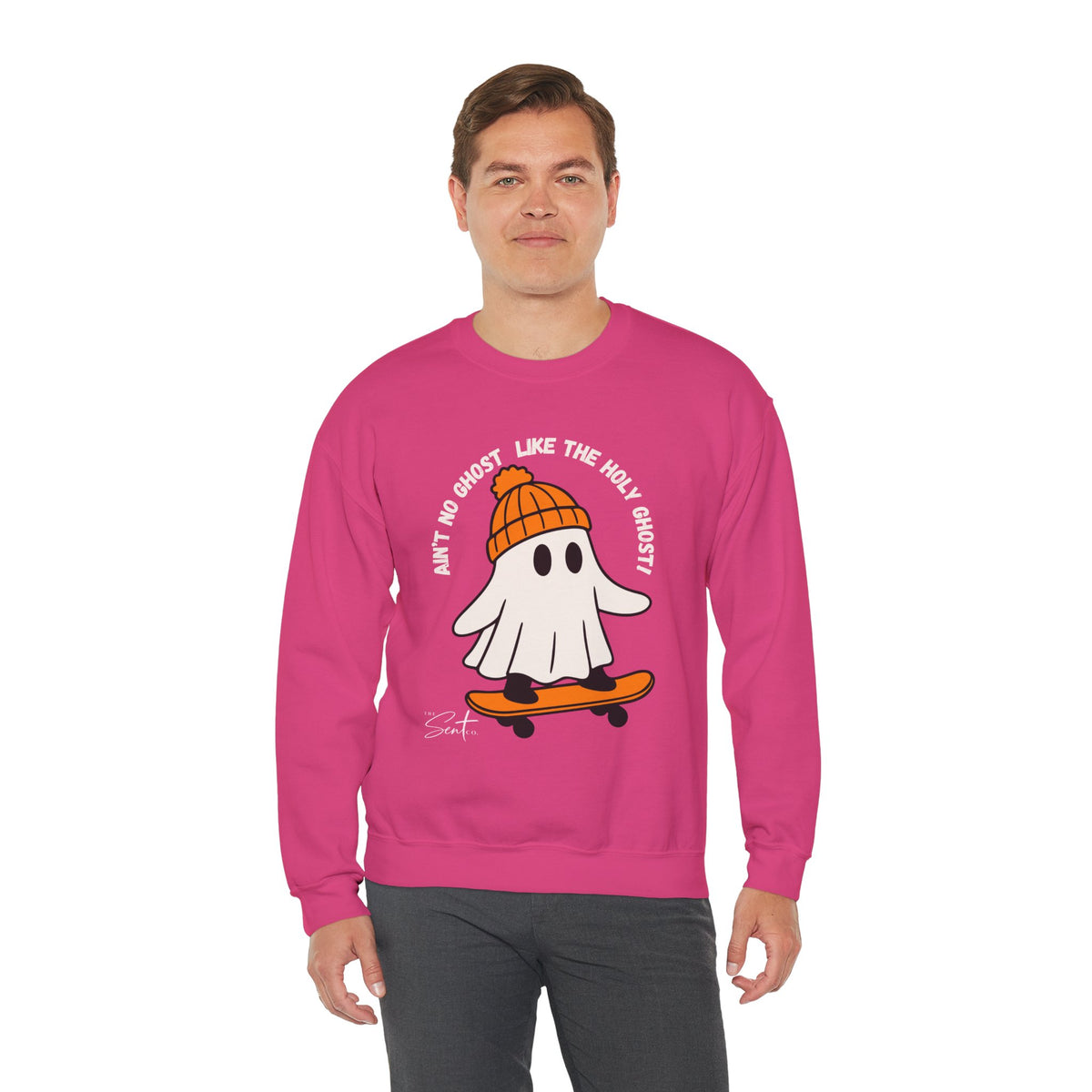 Ghost Skateboarder Sweatshirt — "Ain't No Ghost Like The Holy Ghost" Cozy Crewneck