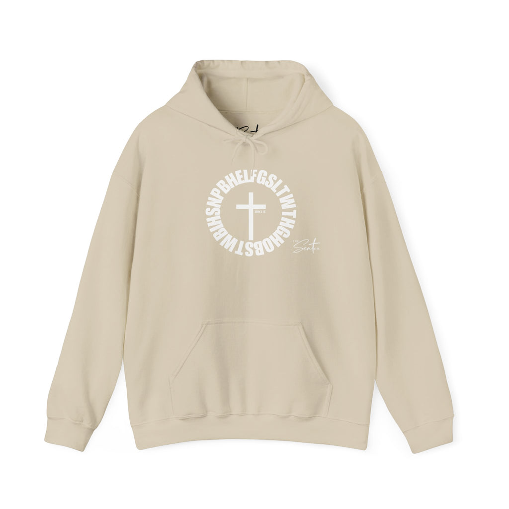 John 3:16 Cross Circle Hoodie — Faith Script Religious Pullover