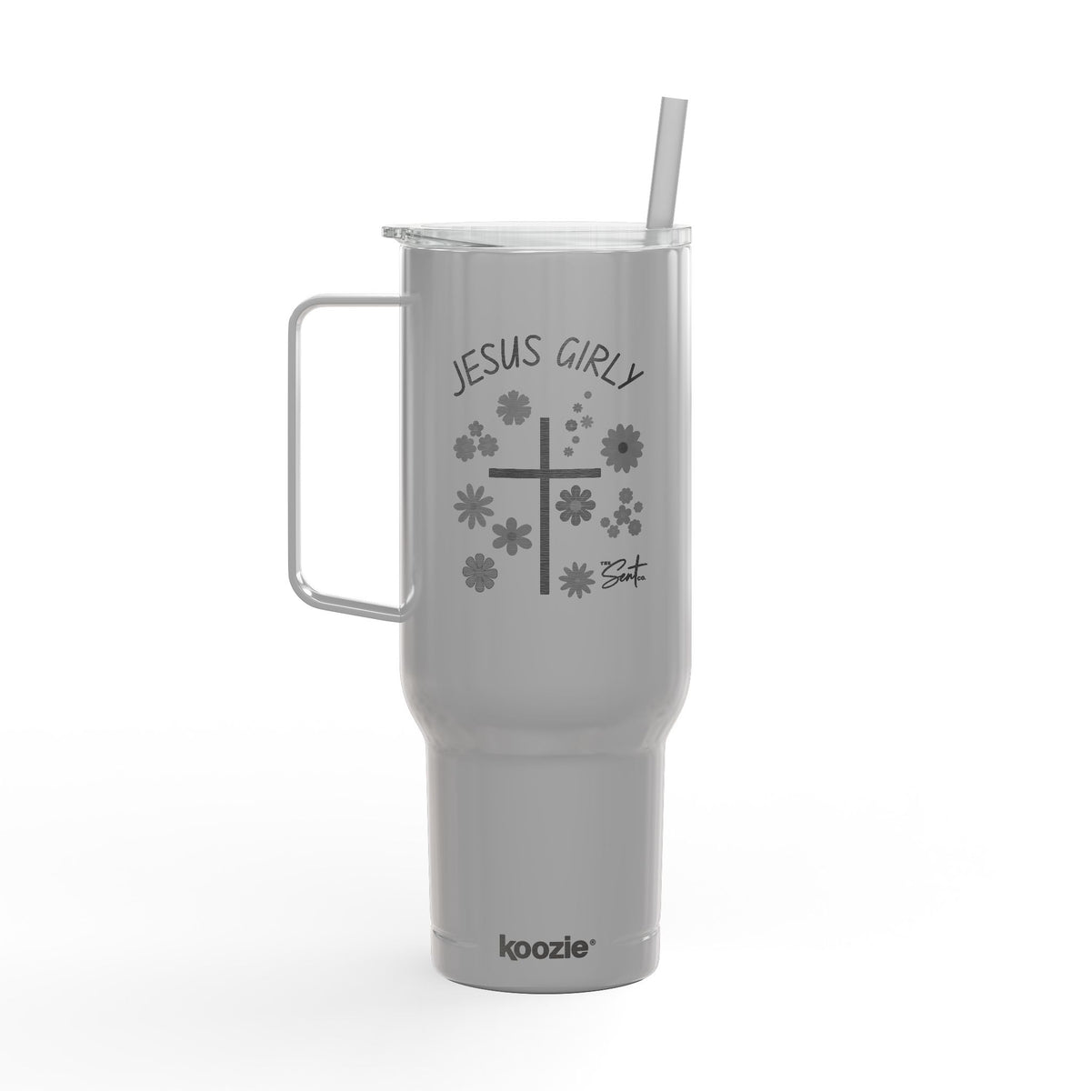 40oz Engraved Tumbler with Lid — “Jesus Girl” Floral Cross Stainless Travel Cup