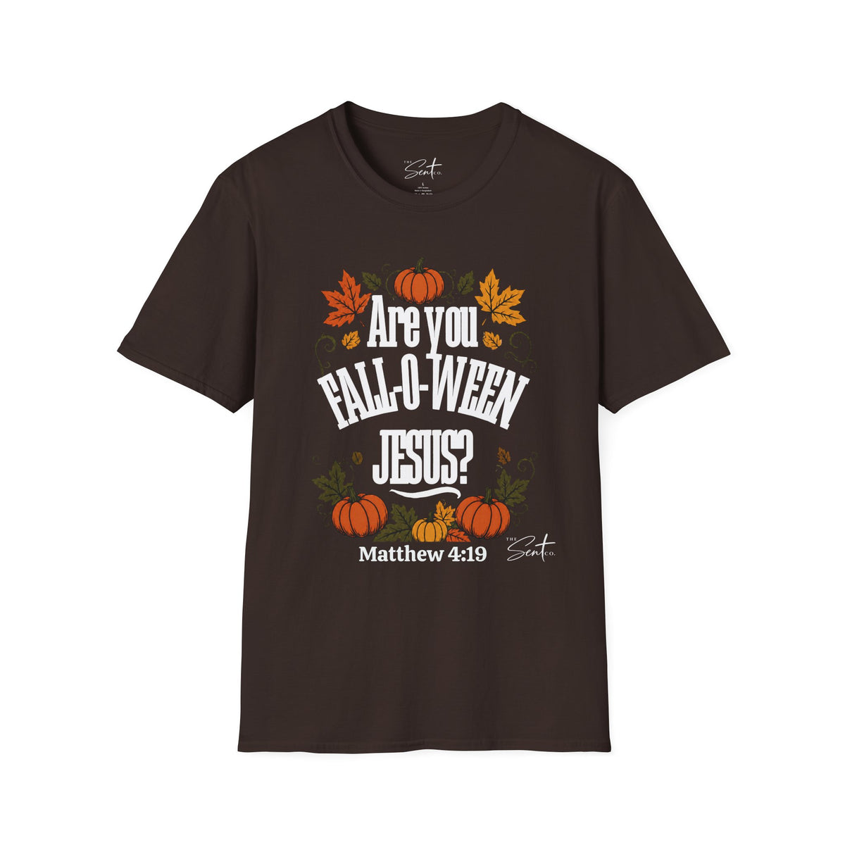 Christian Halloween T-Shirt – “Are You Fall-o-ween Jesus? Matthew 4:19” Autumn Pumpkin Tee