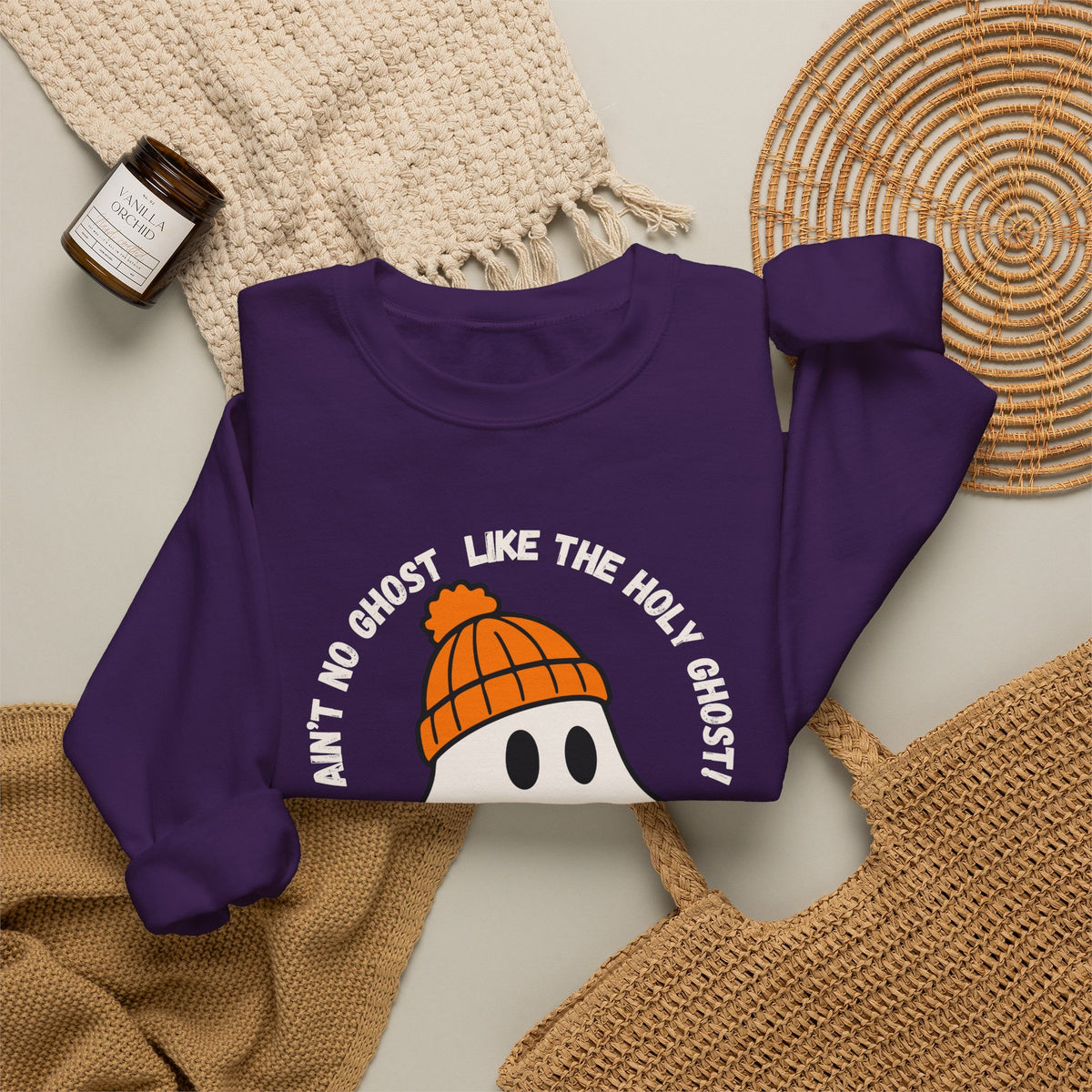 Ghost Skateboarder Sweatshirt — "Ain't No Ghost Like The Holy Ghost" Cozy Crewneck