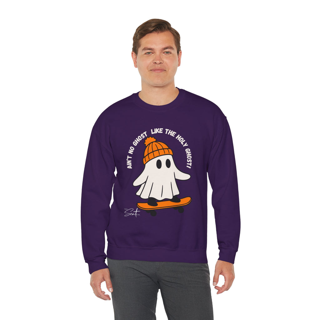 Ghost Skateboarder Sweatshirt — "Ain't No Ghost Like The Holy Ghost" Cozy Crewneck