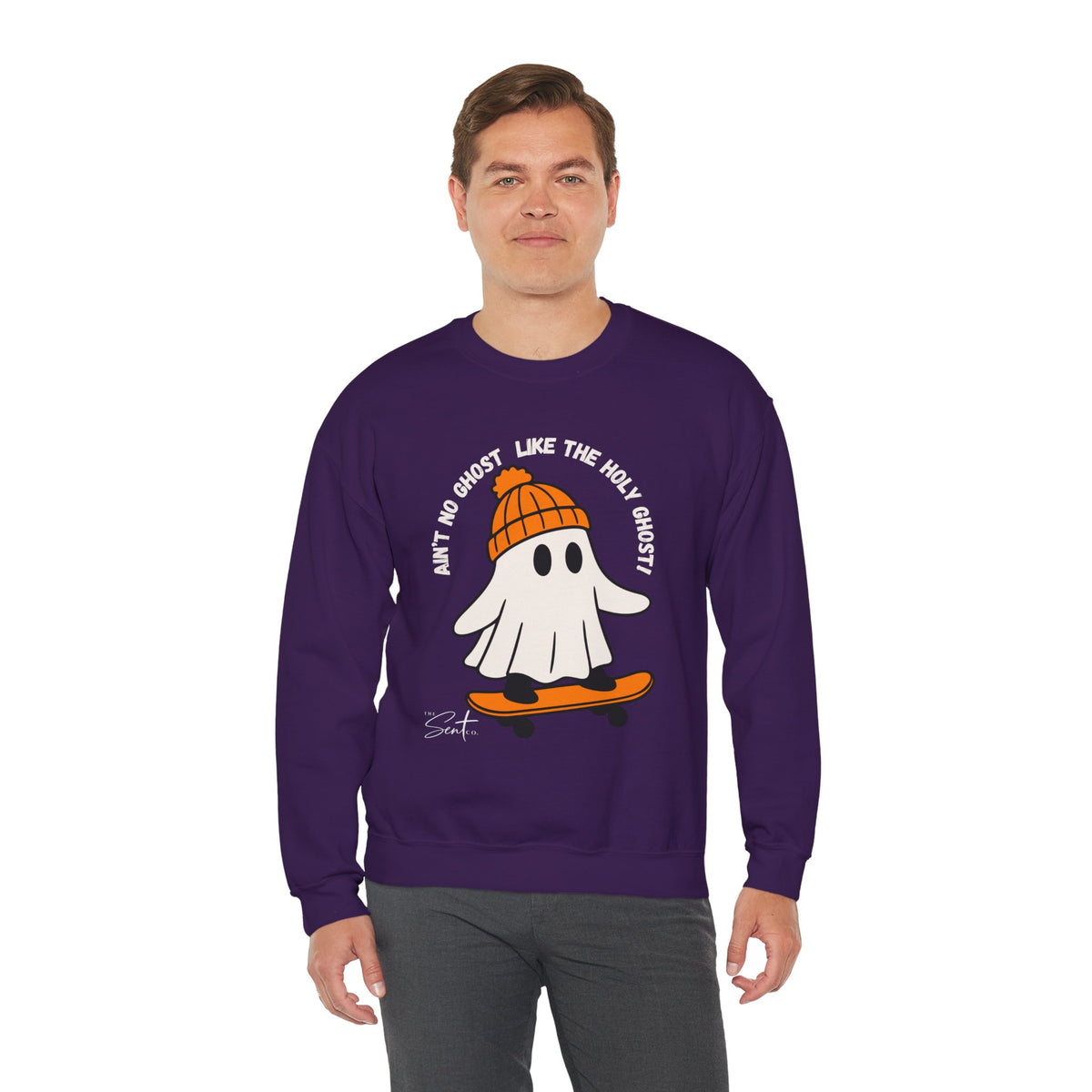 Ghost Skateboarder Sweatshirt — "Ain't No Ghost Like The Holy Ghost" Cozy Crewneck