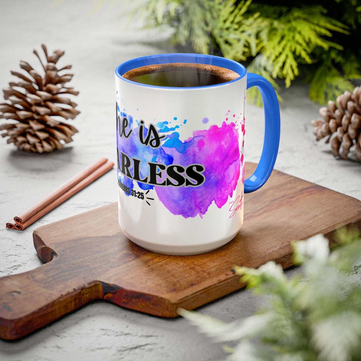 She Is Fearless Proverbs 31:25 Inspirational Christian Mug