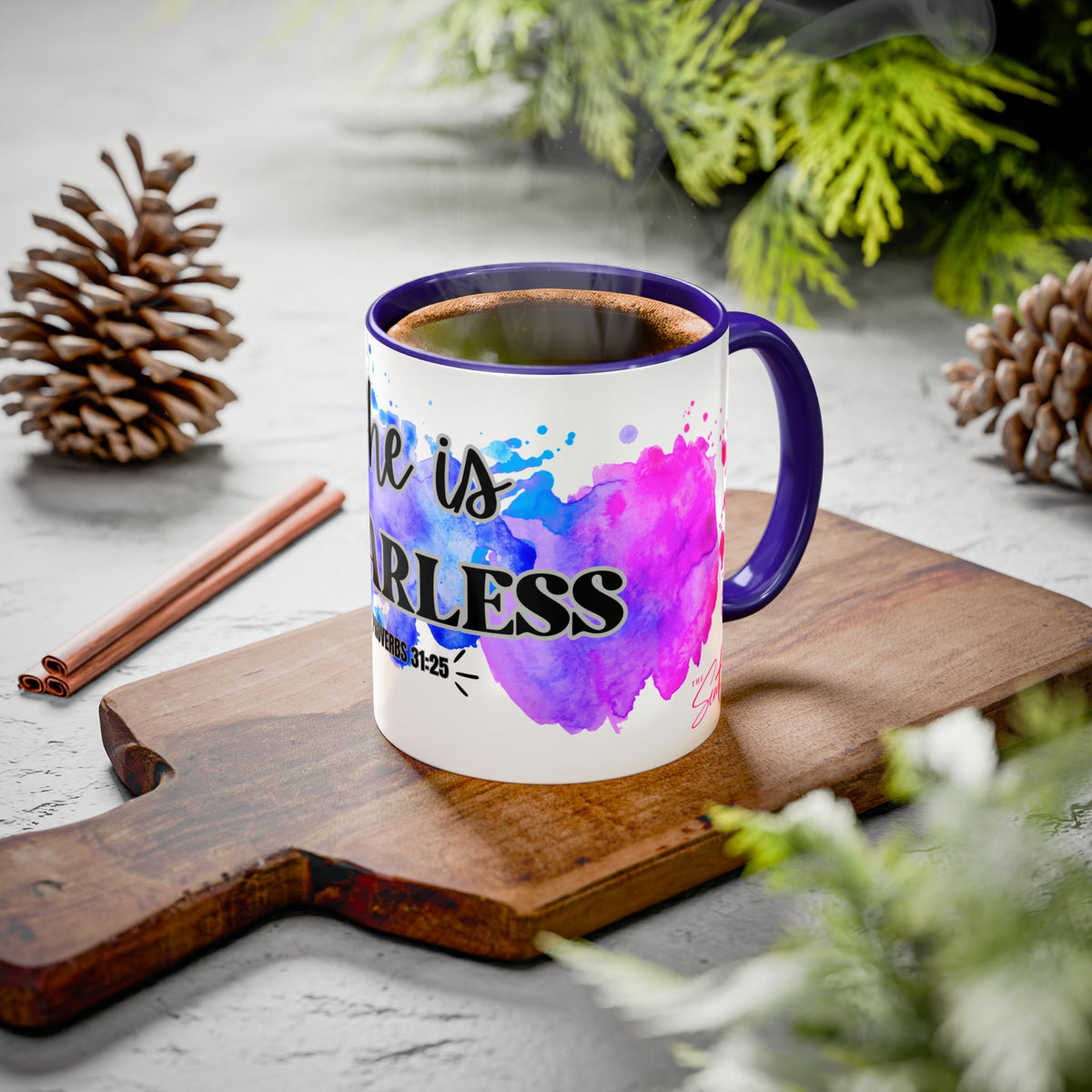 She Is Fearless Proverbs 31:25 Inspirational Christian Mug