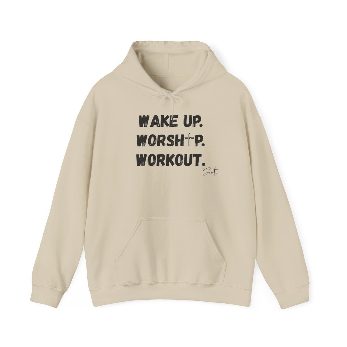 Wake Up. Worship. Workout. Hoodie — Faith & Fitness Motivational Pullover