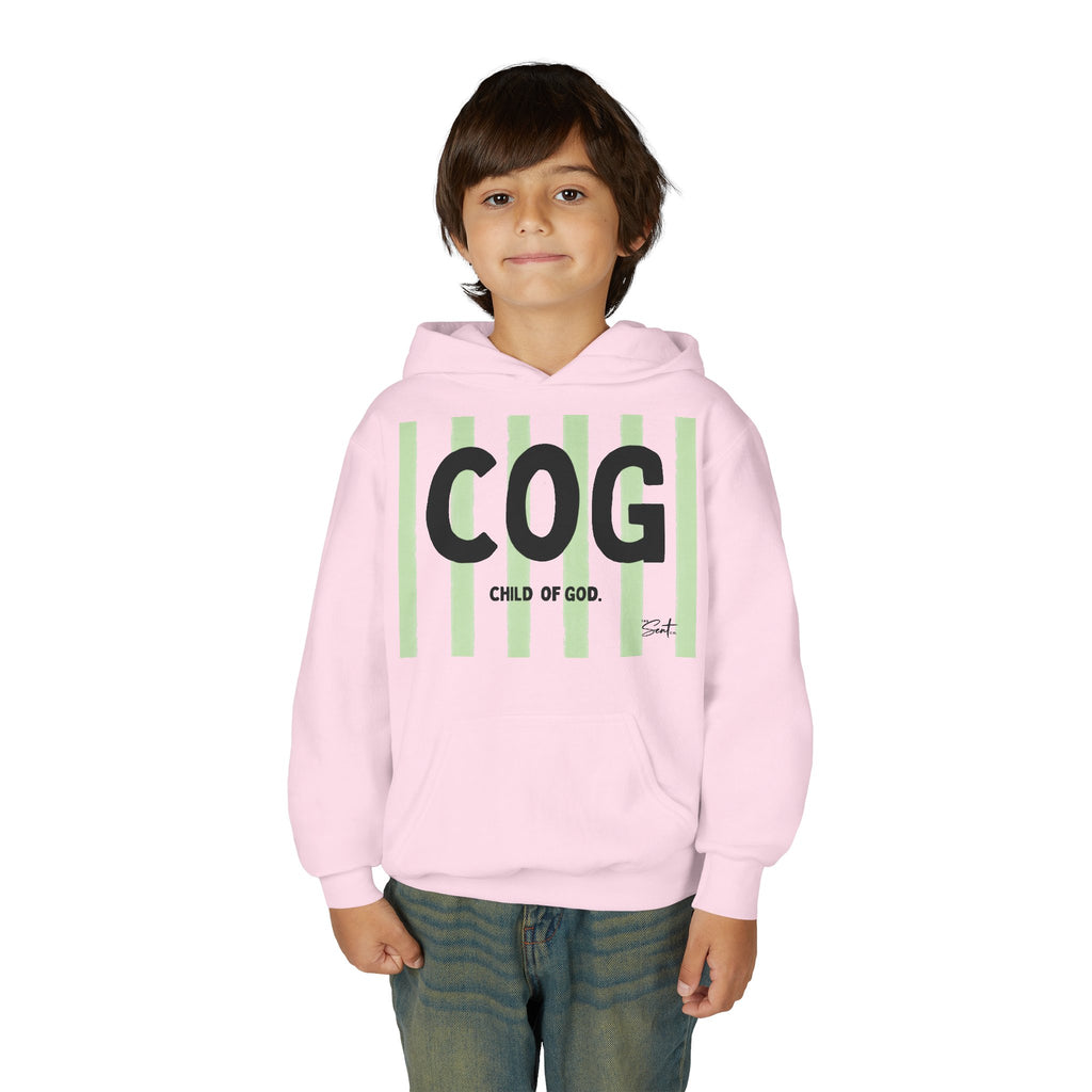 COG "Child of God" Youth Hoodie — Green Stripe Faith Sweatshirt