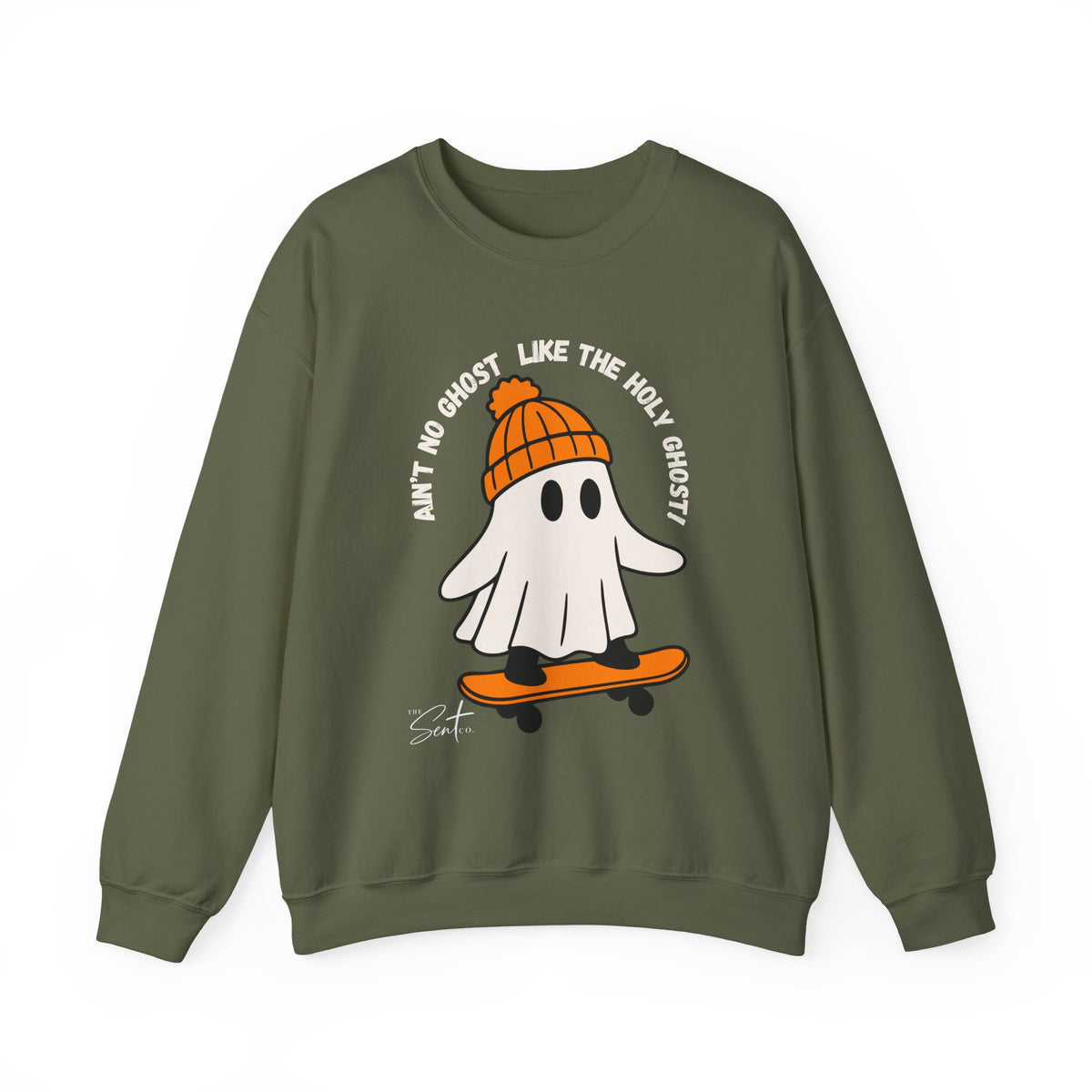 Ghost Skateboarder Sweatshirt — "Ain't No Ghost Like The Holy Ghost" Cozy Crewneck