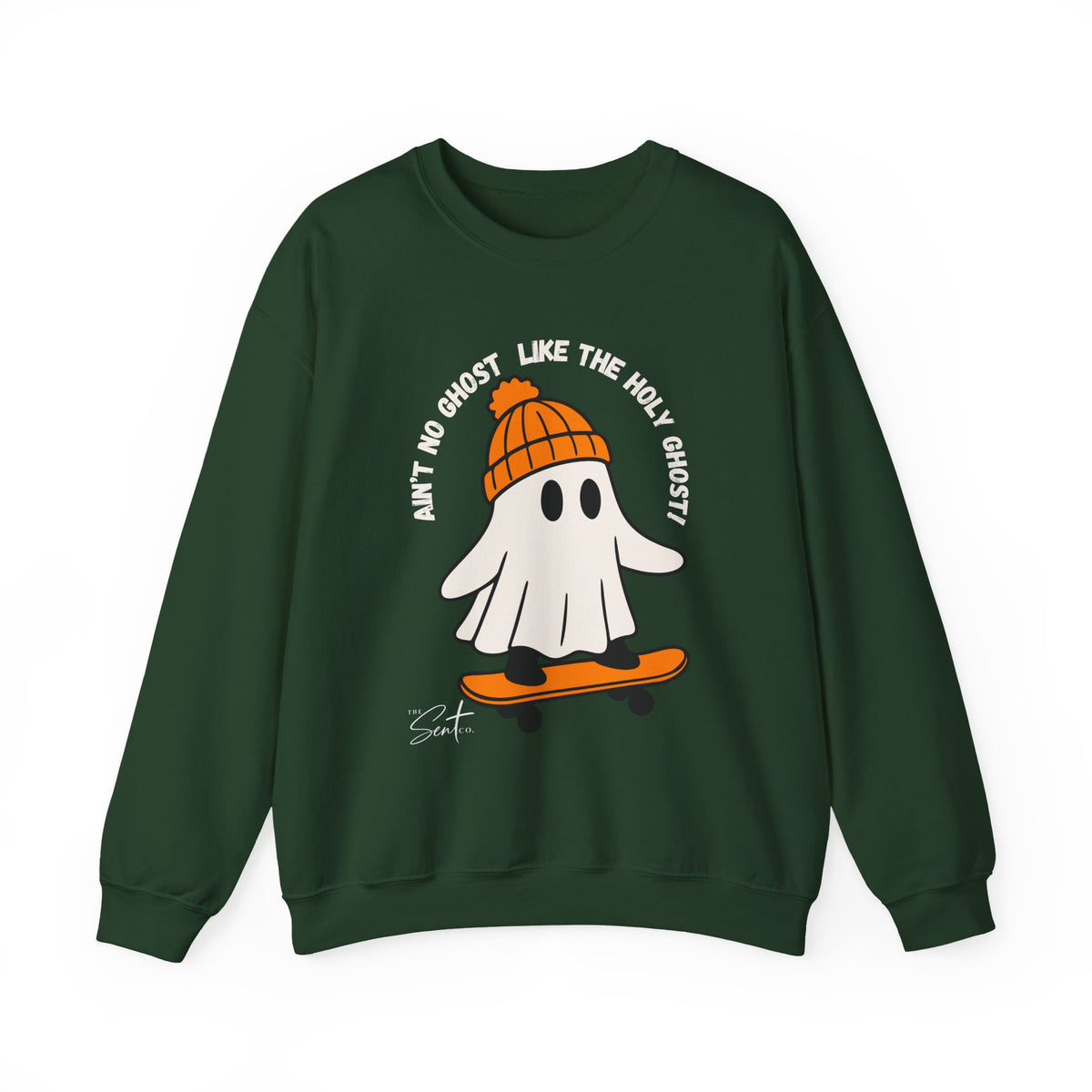 Ghost Skateboarder Sweatshirt — "Ain't No Ghost Like The Holy Ghost" Cozy Crewneck