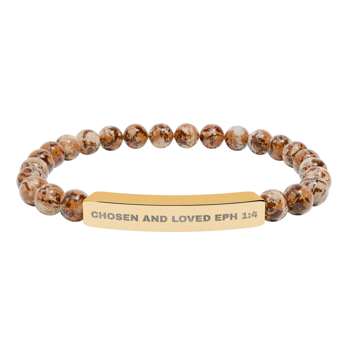 Chosen And LovedEngravable Natural Stone Stretch Bar Bracelet - Personalized Scripture/Message