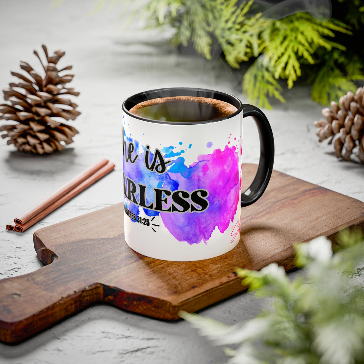 She Is Fearless Proverbs 31:25 Inspirational Christian Mug