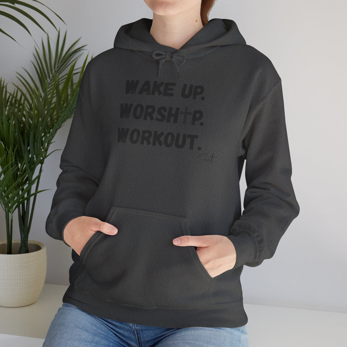 Wake Up. Worship. Workout. Hoodie — Faith & Fitness Motivational Pullover