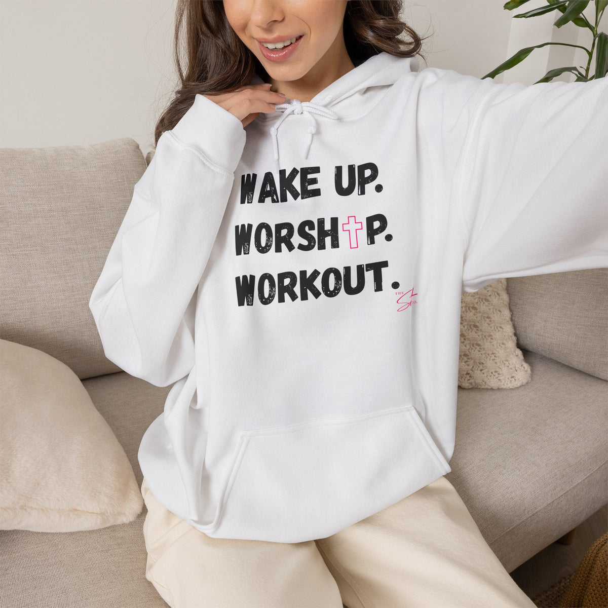Wake Up. Worship. Workout. Hoodie — Faith & Fitness Motivational Pullover