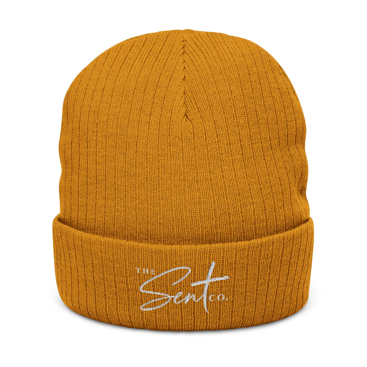 Embroidered Ribbed Beanie — 'The Sent Co.' Script Logo Knit Cap