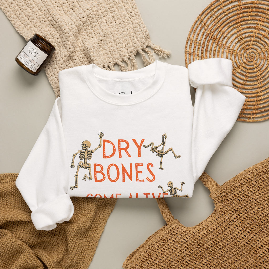 Crewneck Sweatshirt — "Dry Bones Come Alive" Ezekiel 37 Skeleton Graphic