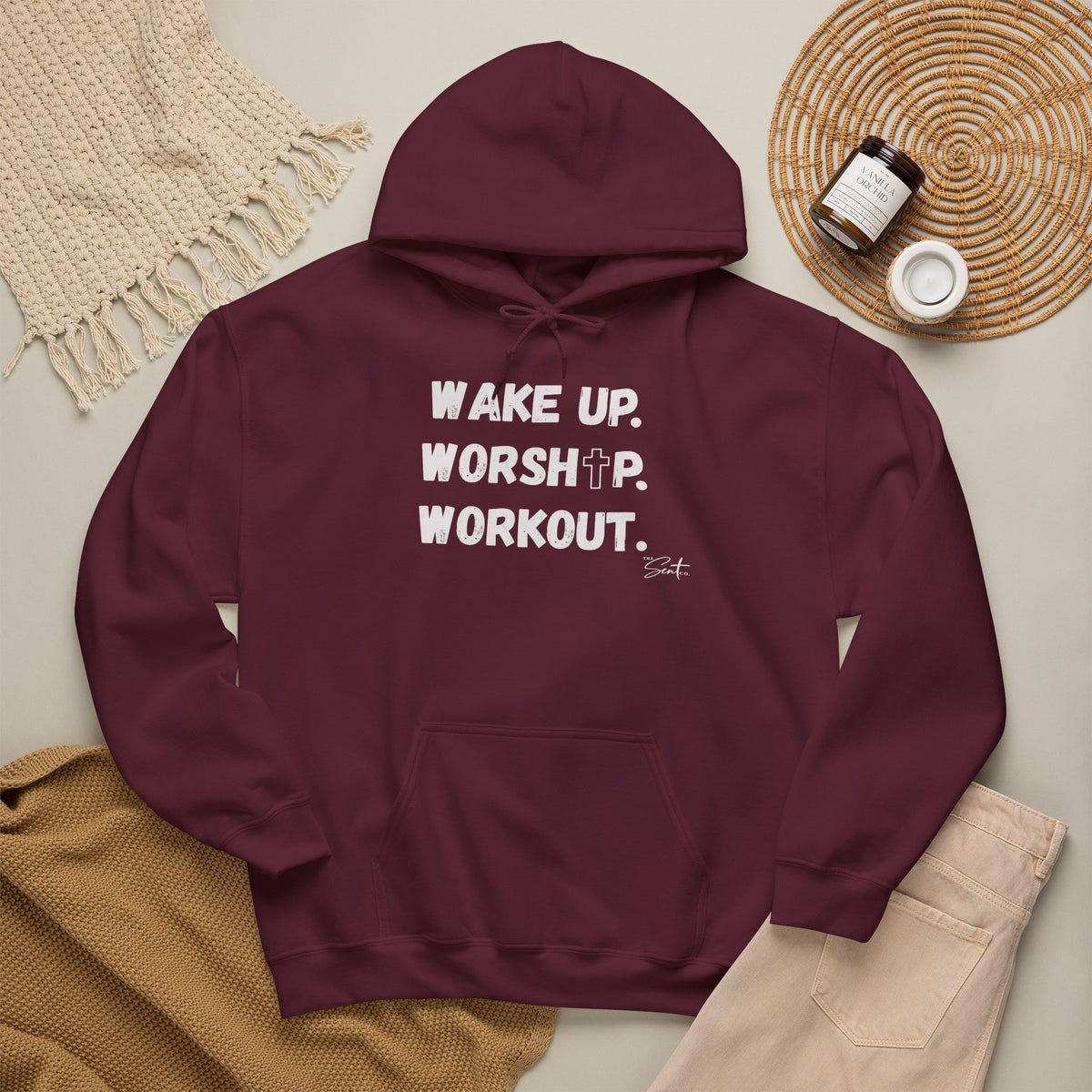 Wake Up. Worship. Workout. Hoodie — Faith & Fitness Motivational Pullover