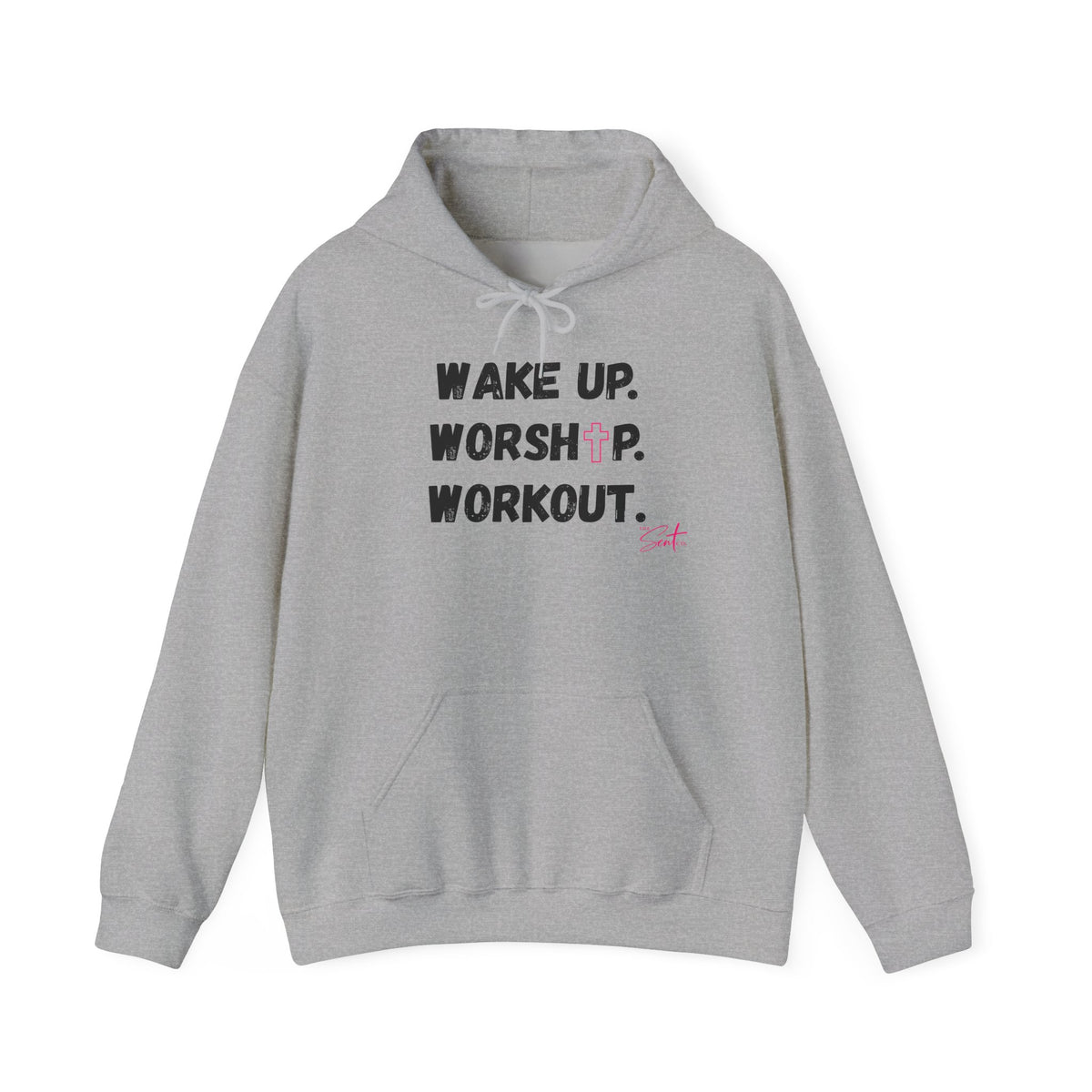Wake Up. Worship. Workout. Hoodie — Faith & Fitness Motivational Pullover