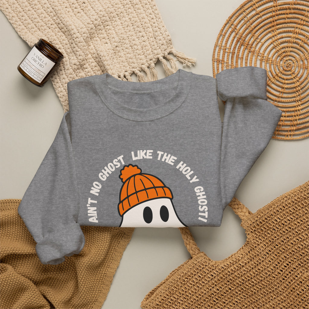 Ghost Skateboarder Sweatshirt — "Ain't No Ghost Like The Holy Ghost" Cozy Crewneck