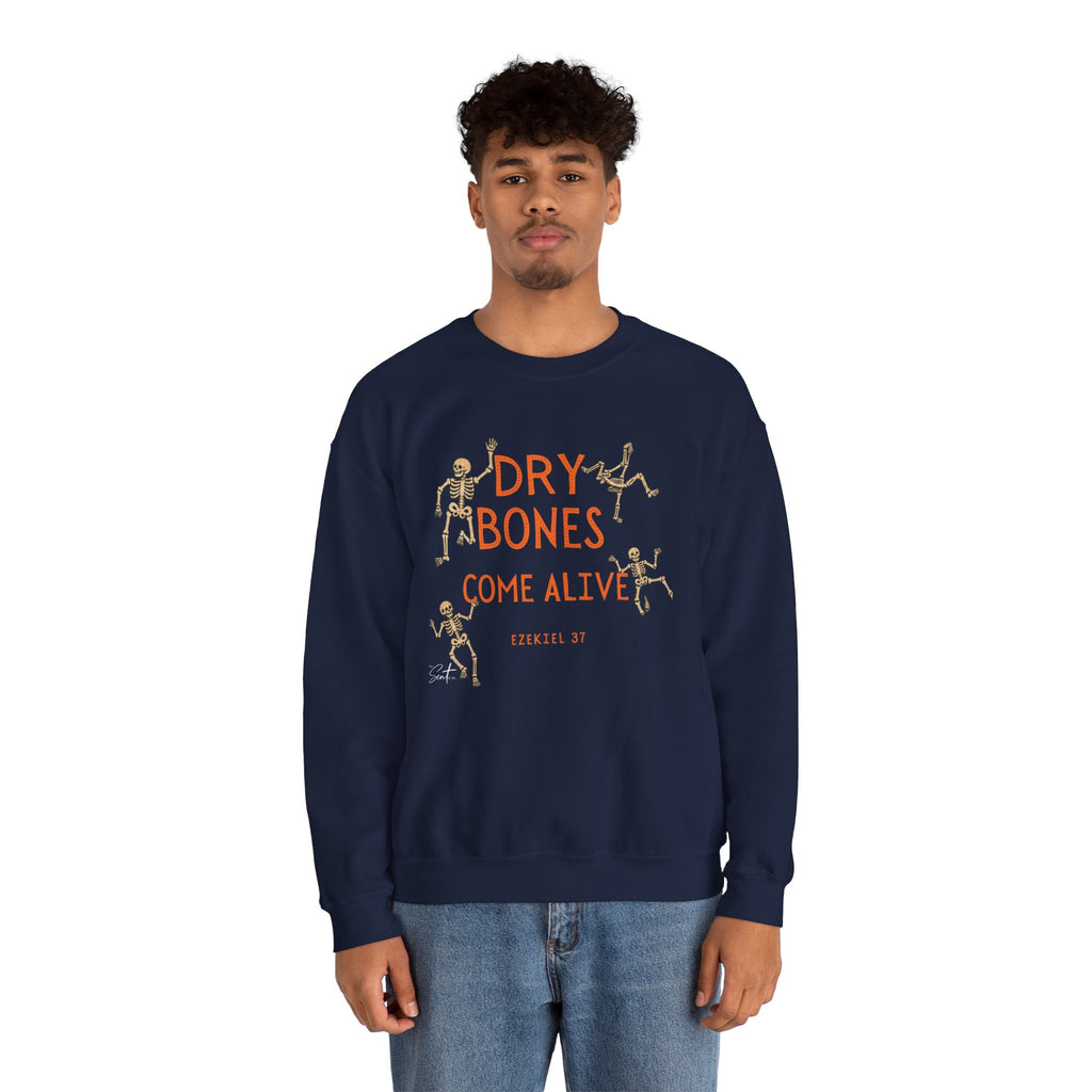 Crewneck Sweatshirt — "Dry Bones Come Alive" Ezekiel 37 Skeleton Graphic