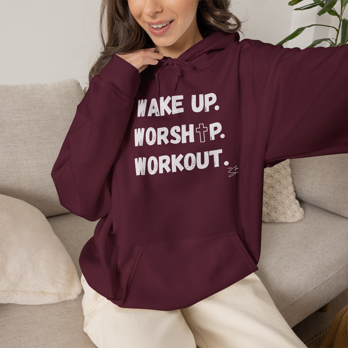 Wake Up. Worship. Workout. Hoodie — Faith & Fitness Motivational Pullover