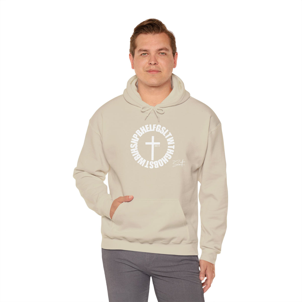 John 3:16 Cross Circle Hoodie — Faith Script Religious Pullover