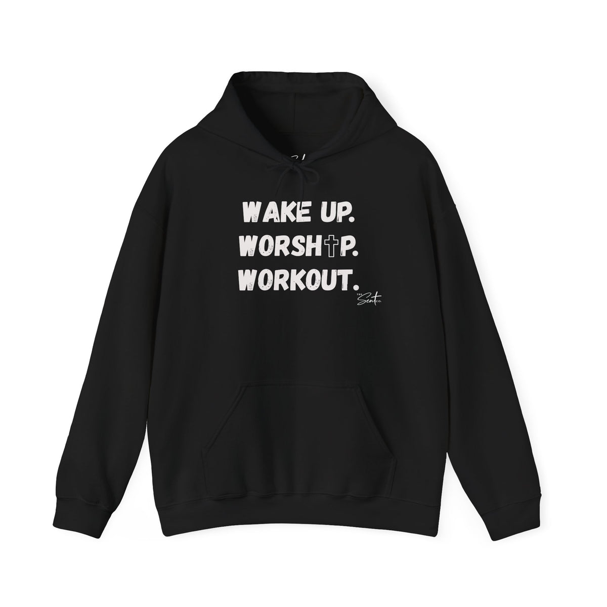Wake Up. Worship. Workout. Hoodie — Faith & Fitness Motivational Pullover