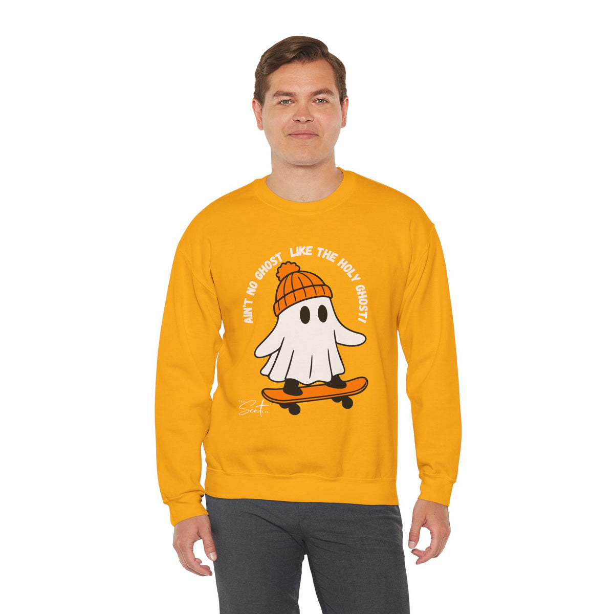 Ghost Skateboarder Sweatshirt — "Ain't No Ghost Like The Holy Ghost" Cozy Crewneck