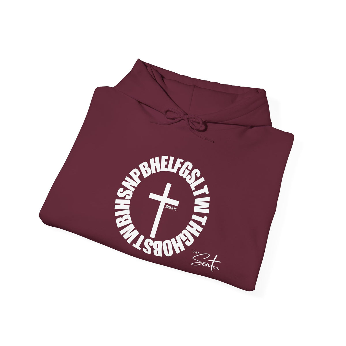 John 3:16 Cross Circle Hoodie — Faith Script Religious Pullover