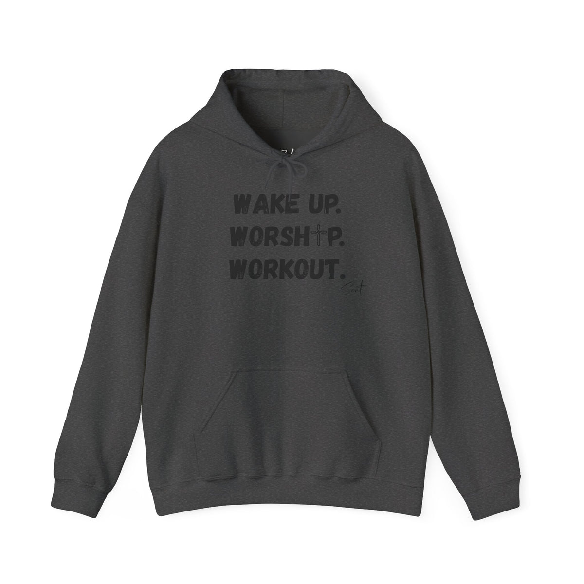 Wake Up. Worship. Workout. Hoodie — Faith & Fitness Motivational Pullover