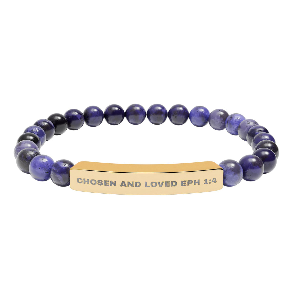 Chosen And LovedEngravable Natural Stone Stretch Bar Bracelet - Personalized Scripture/Message