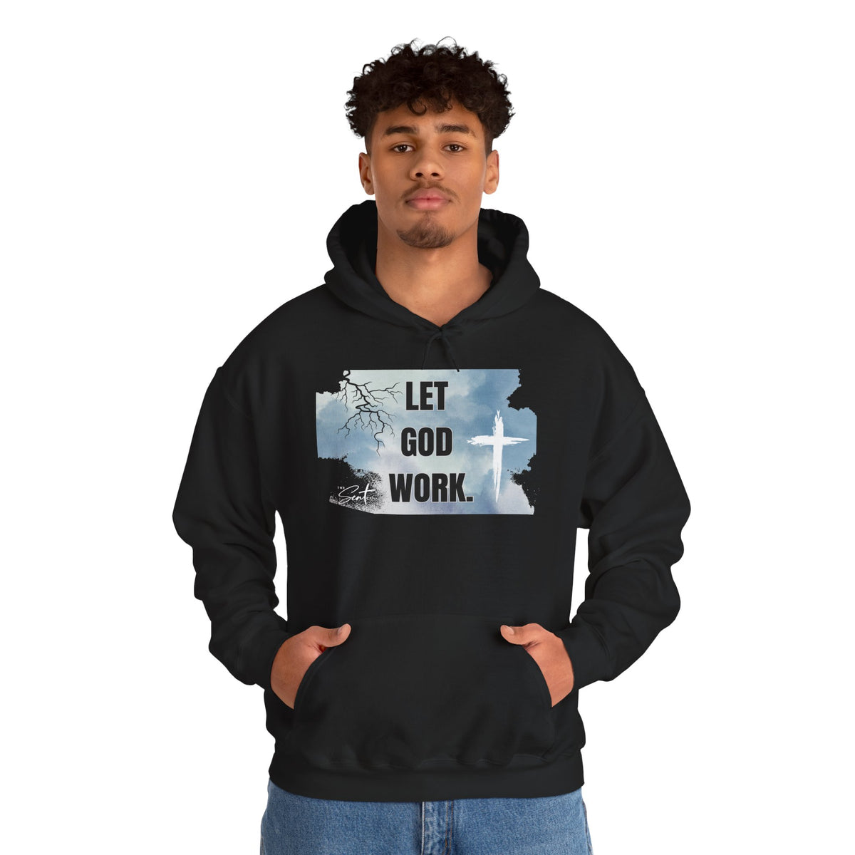 Let God Work. Hoodie — Faith Script Religious Pullover